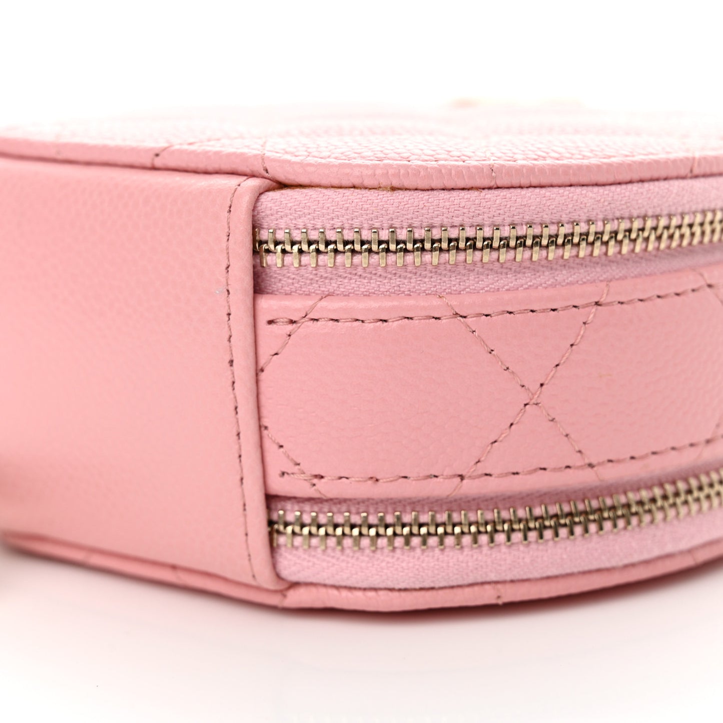 Caviar Quilted Round Handle With Care Vanity With Chain Pink