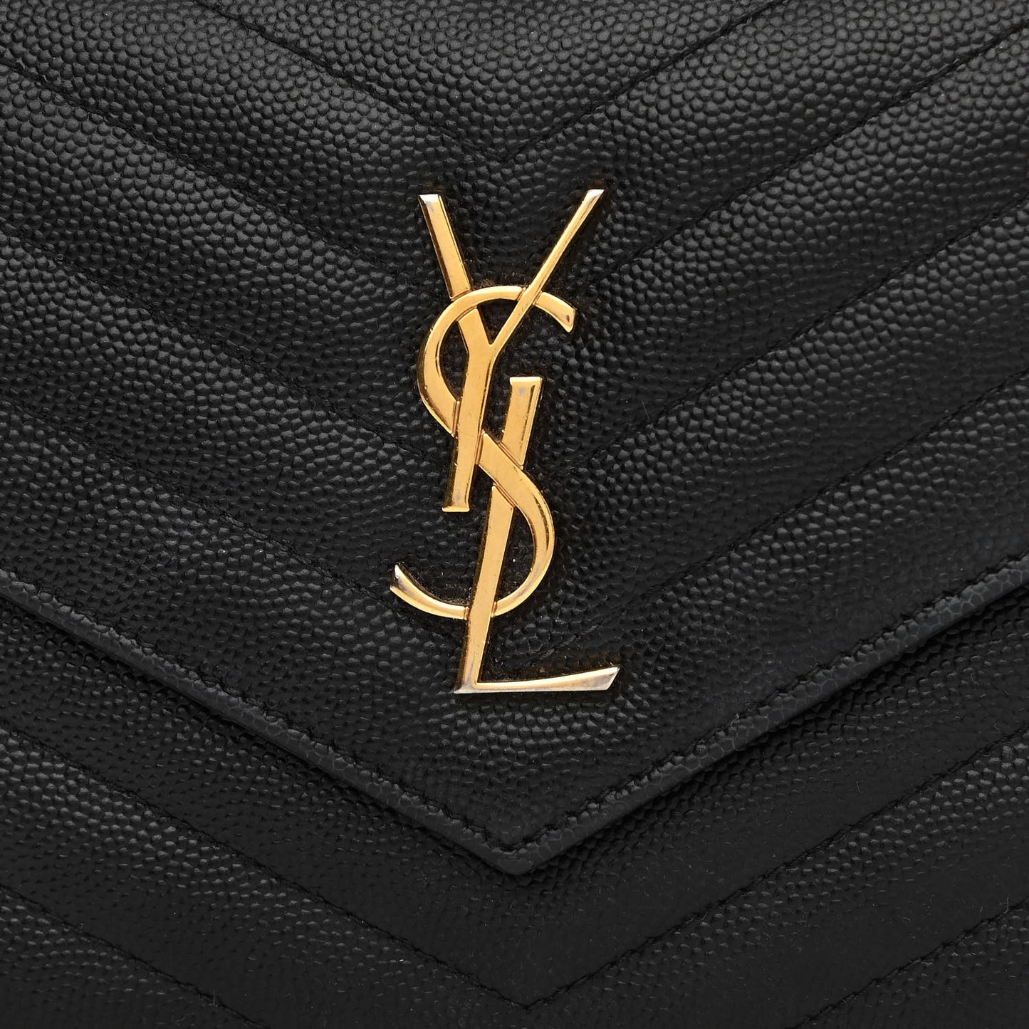 Grain De Poudre Matelasse Chevron Monogram Envelope Chain Wallet Black