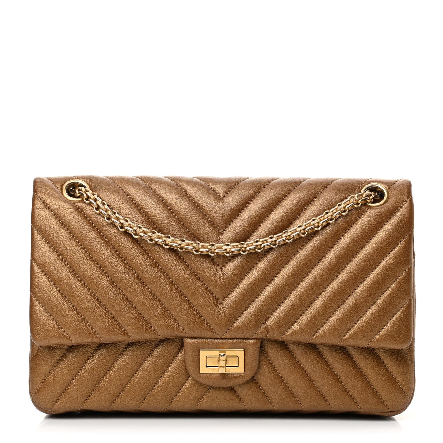 Metallic Calfskin Chevron Quilted 2.55 Reissue 226 Flap Gold