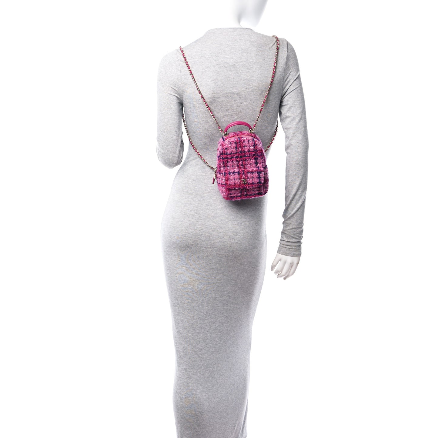 Tweed Quilted CC Mini Classic Backpack Fuchsia Navy