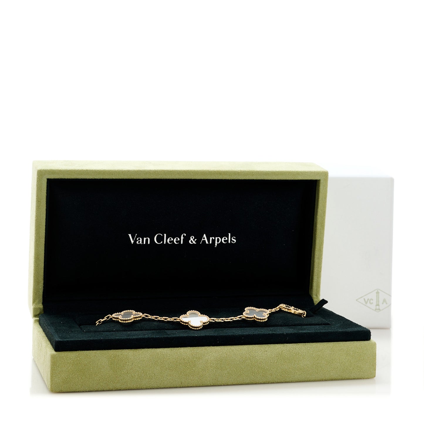 18K Yellow Gold Rock Crystal 5 Motifs Vintage Alhambra Bracelet