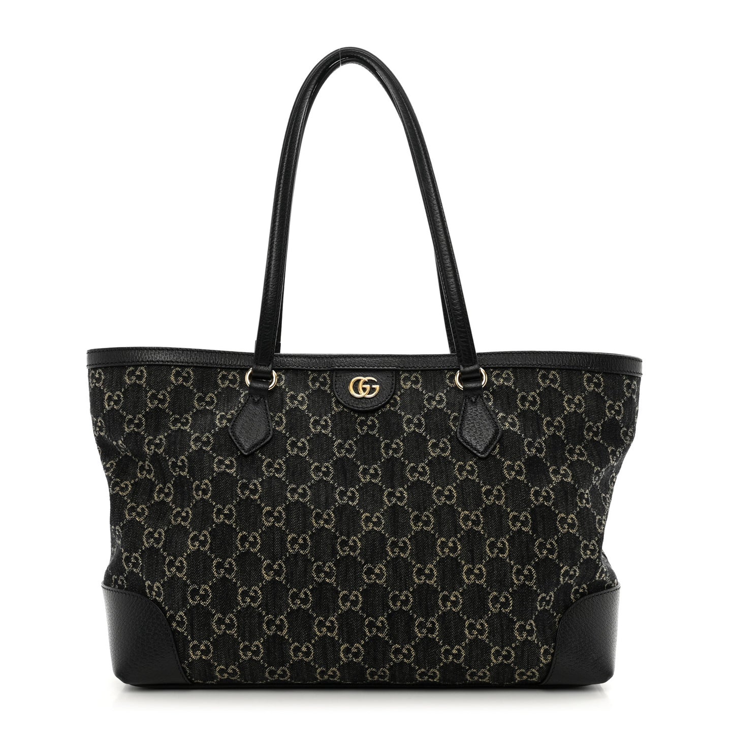 Jacquard Black Denim GG Monogram Medium Ophidia Shopping Tote Black Ivory