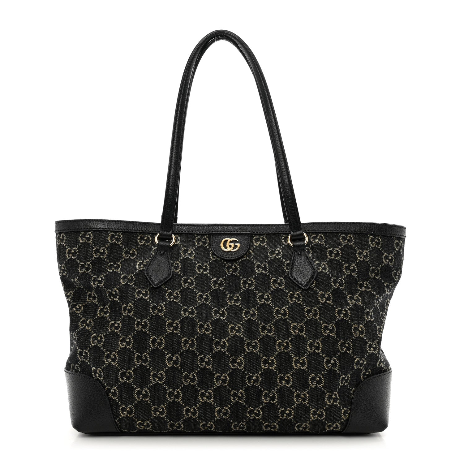 Gucci Jacquard Black Denim GG Monogram Medium Ophidia Shopping Tote Black Ivory 1 of 10
