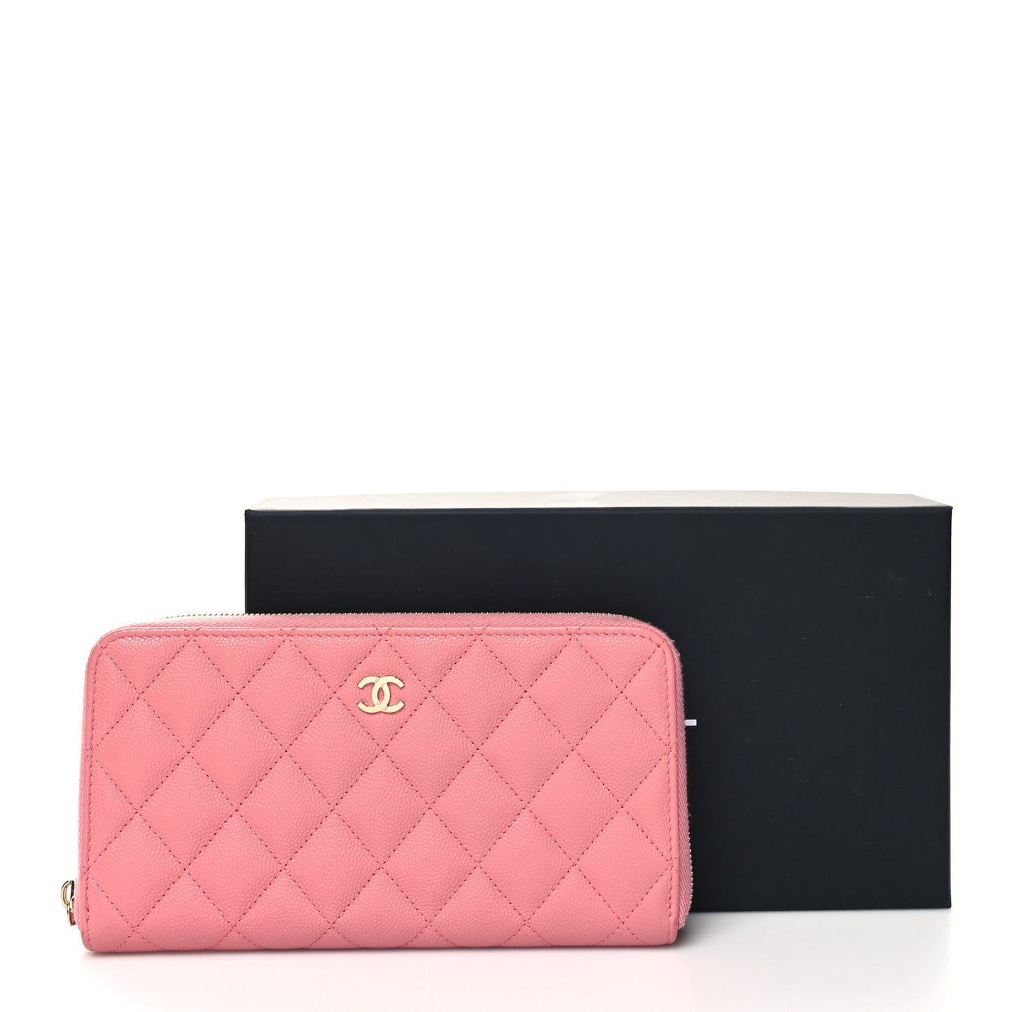 Caviar Quilted Zip Around Wallet Pink