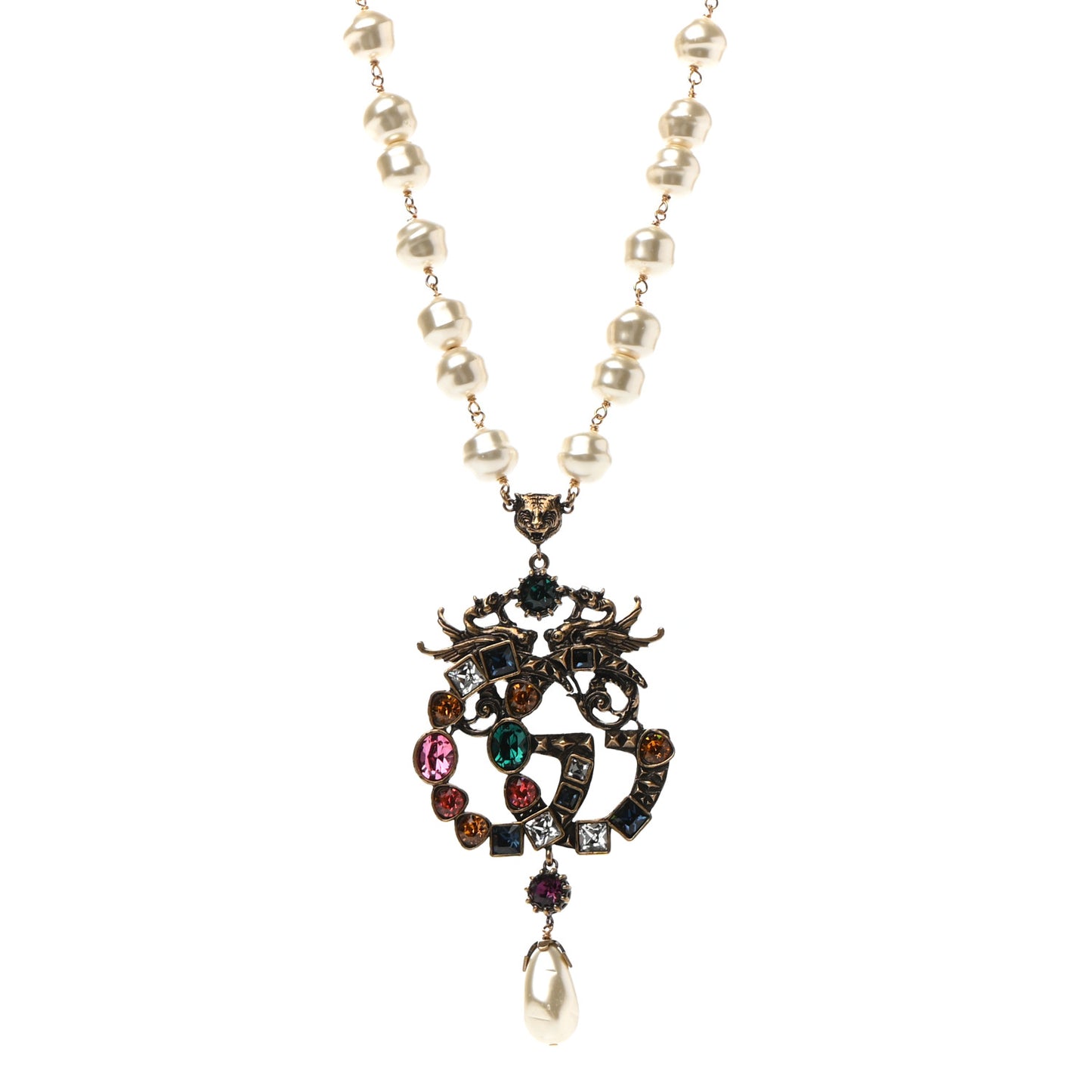 Crystal Pearl Marmont Dragon Necklace Aged Gold Multicolor