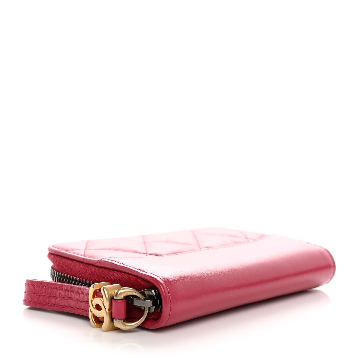 Aged Calfskin Quilted Gabrielle Zip Around Coin Purse Wallet Dark Pink