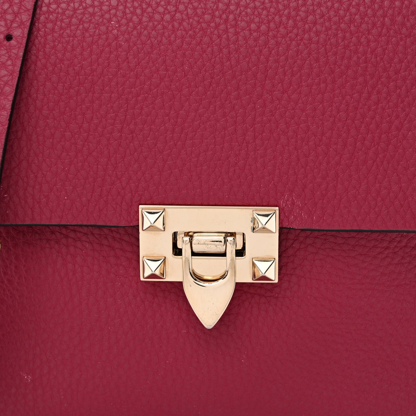 Pebbled Calfskin Rockstud Flip Lock Flap Messenger Raspberry