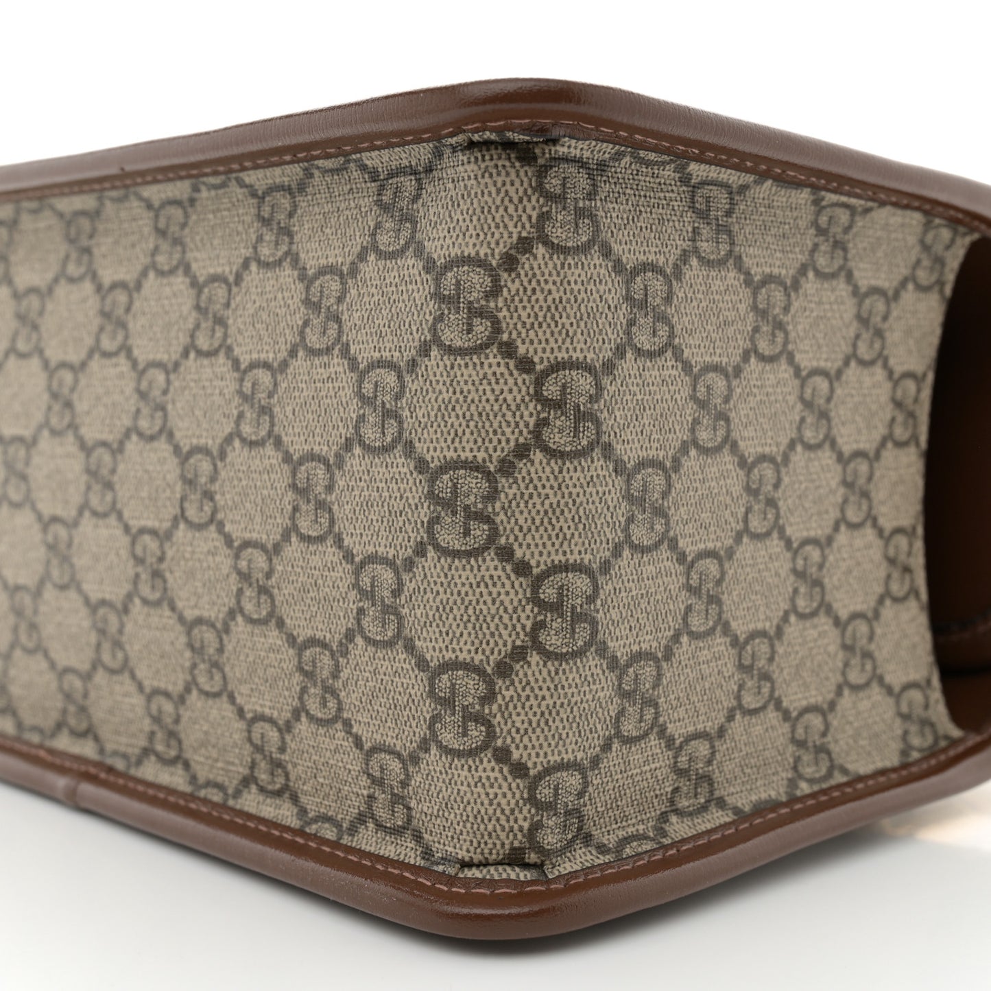 GG Supreme Monogram Azalea Calfskin Mini Horsebit 1955 Foldover Top Handle Bag Beige Ebony Brown Sugar