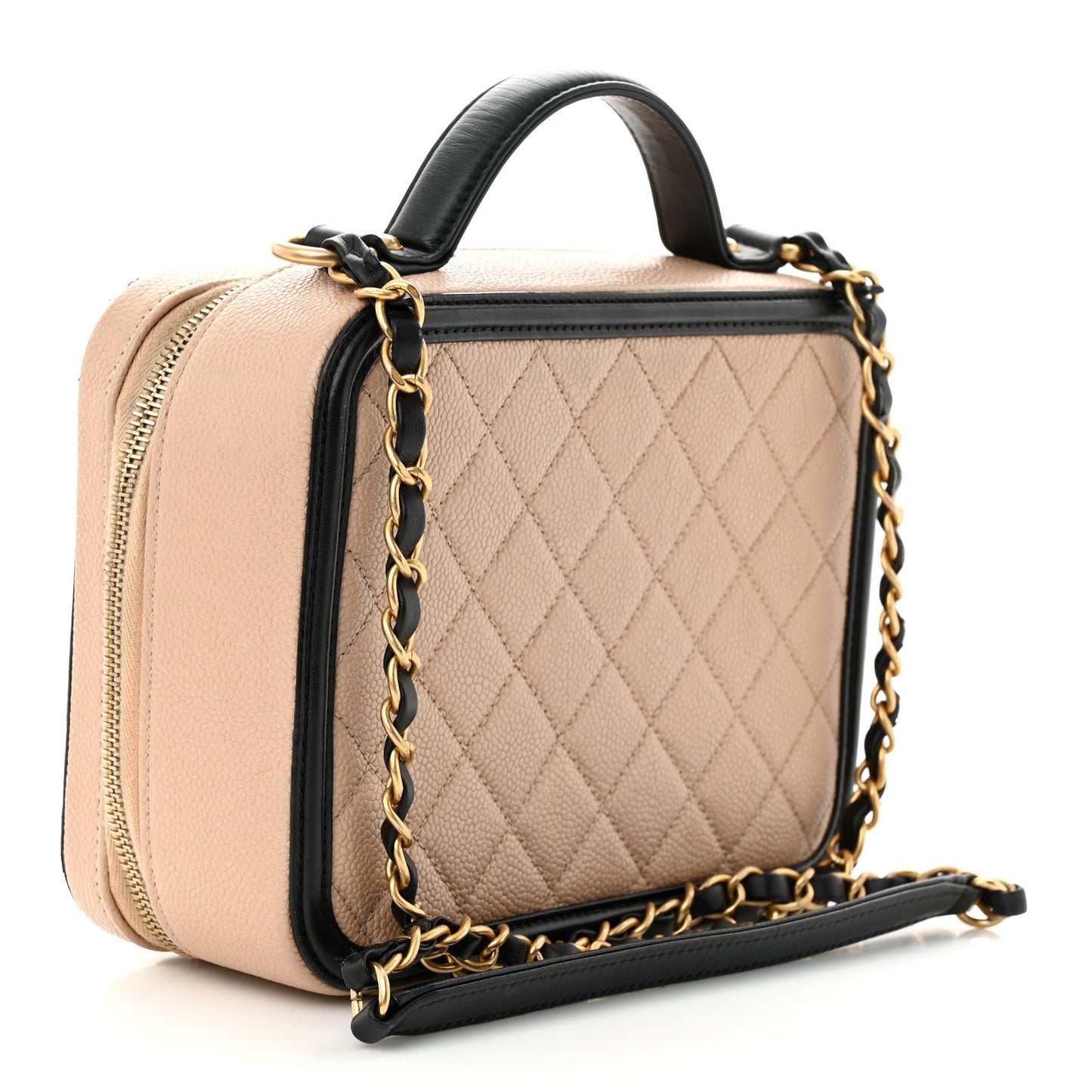Caviar Quilted Medium CC Filigree Vanity Case Beige Black