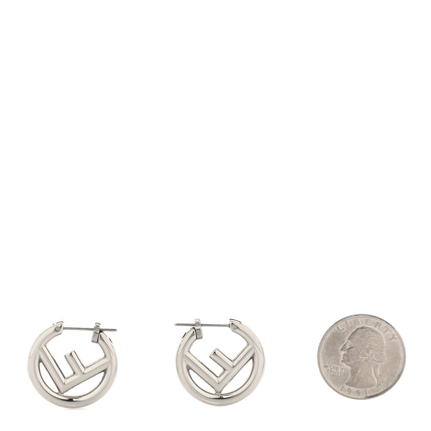 Metal FF Hoop Earrings Silver
