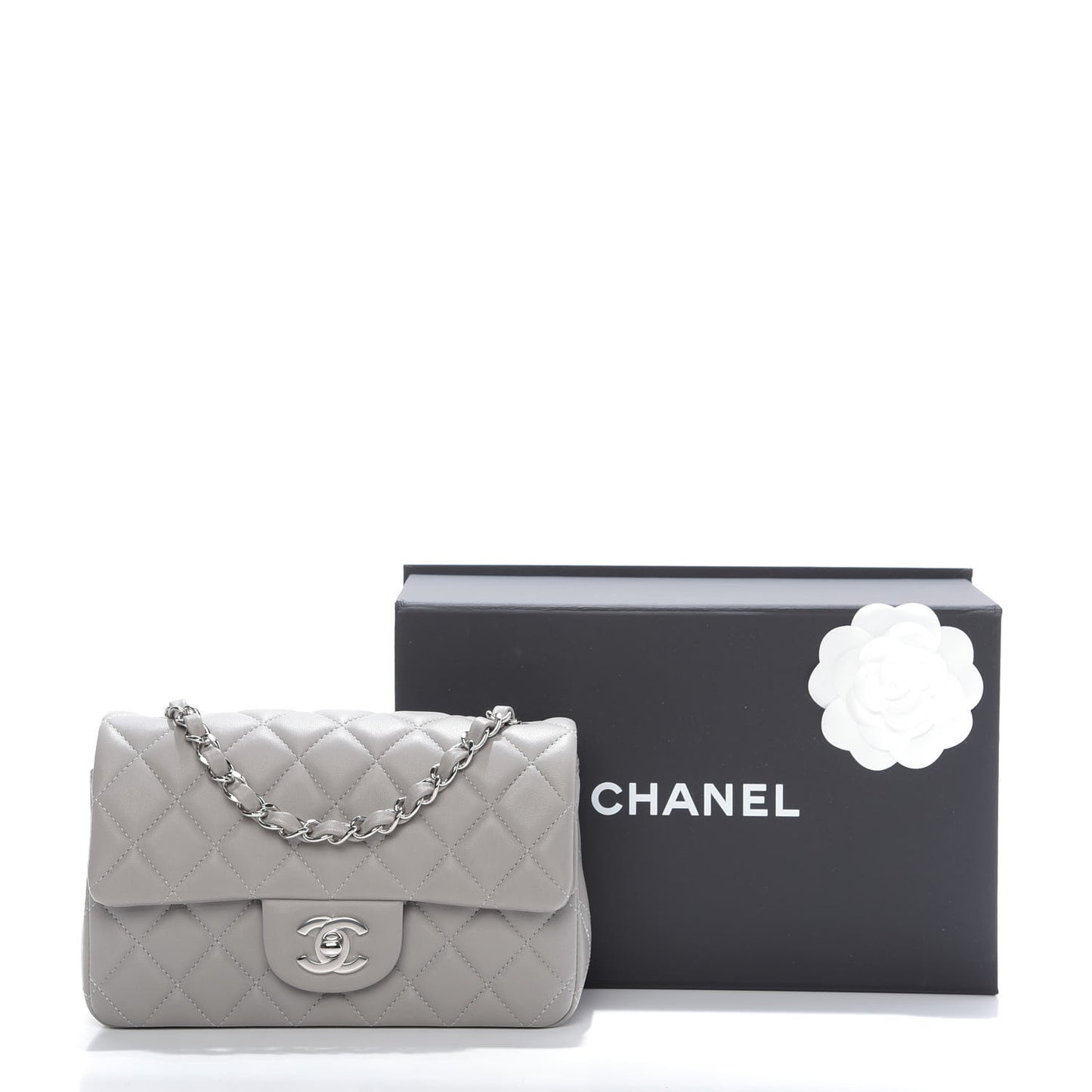 Lambskin Quilted Mini Rectangular Flap Grey
