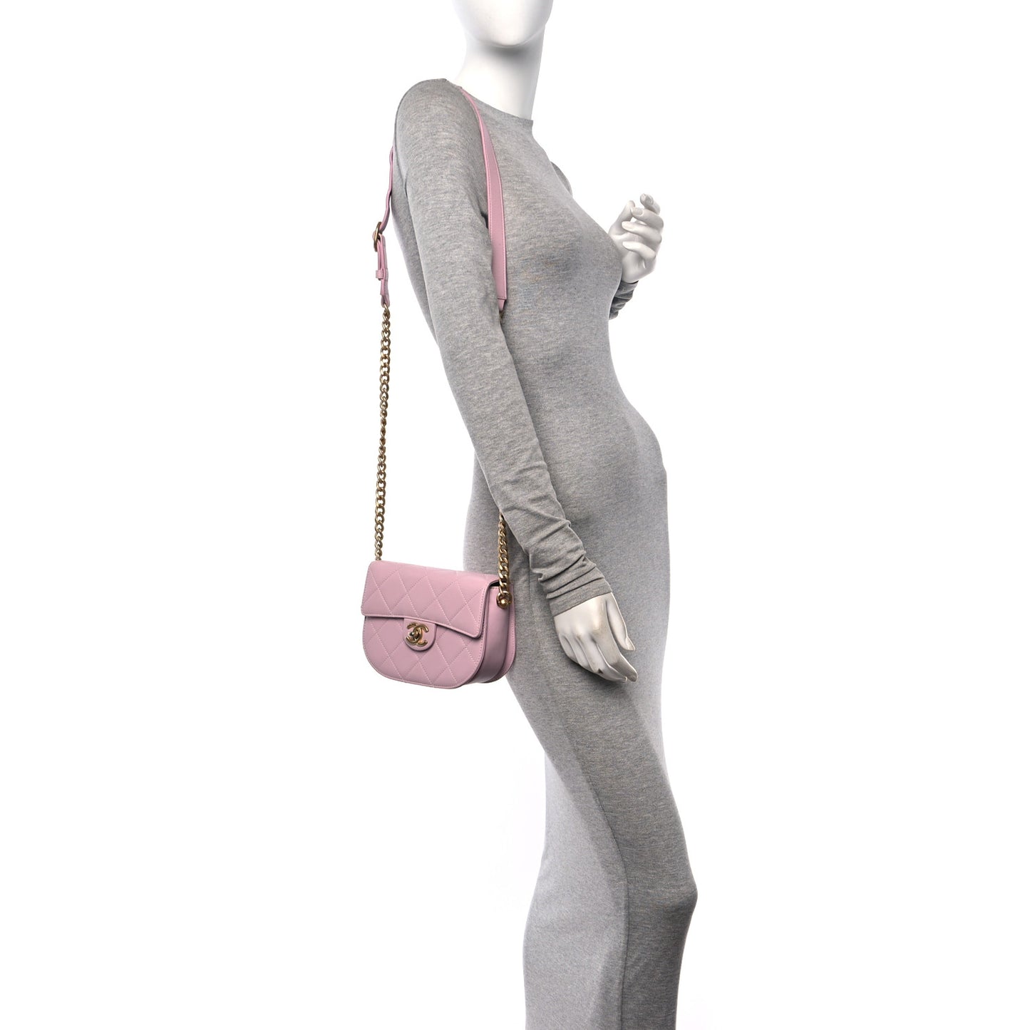 Calfskin Quilted Moon Messenger Light Pink