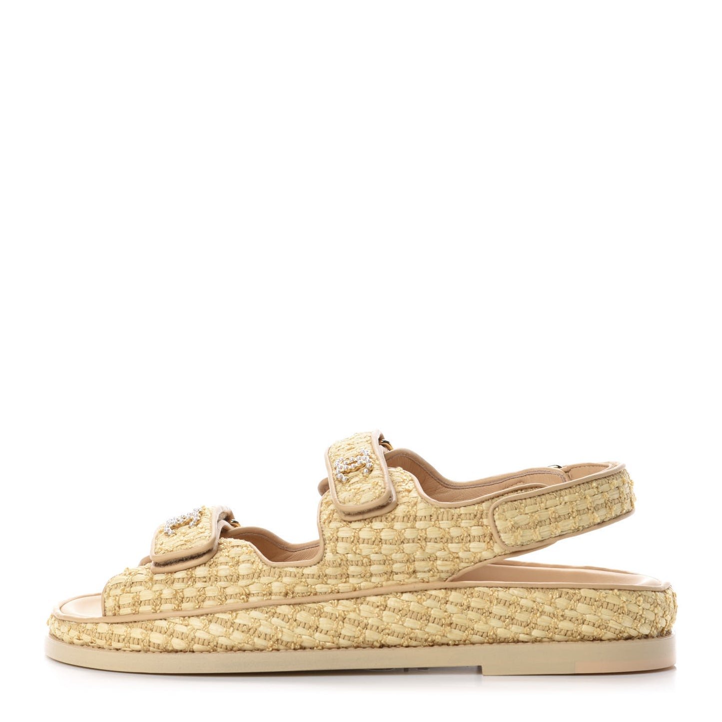 Braided Fabric Velcro Dad Sandals 40 Beige