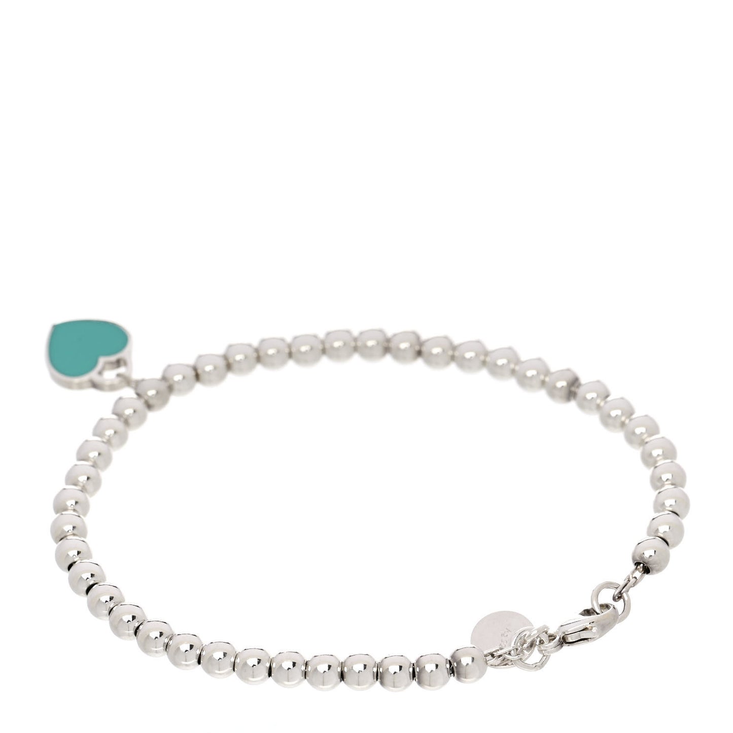 Sterling Silver Enamel Diamond 4mm Return to Tiffany Heart Tag Bead Bracelet Blue