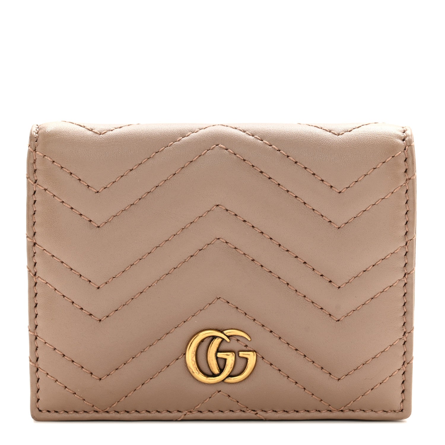 Gucci Calfskin Matelasse GG Marmont Card Case Wallet Porcelain Rose 1 of 9