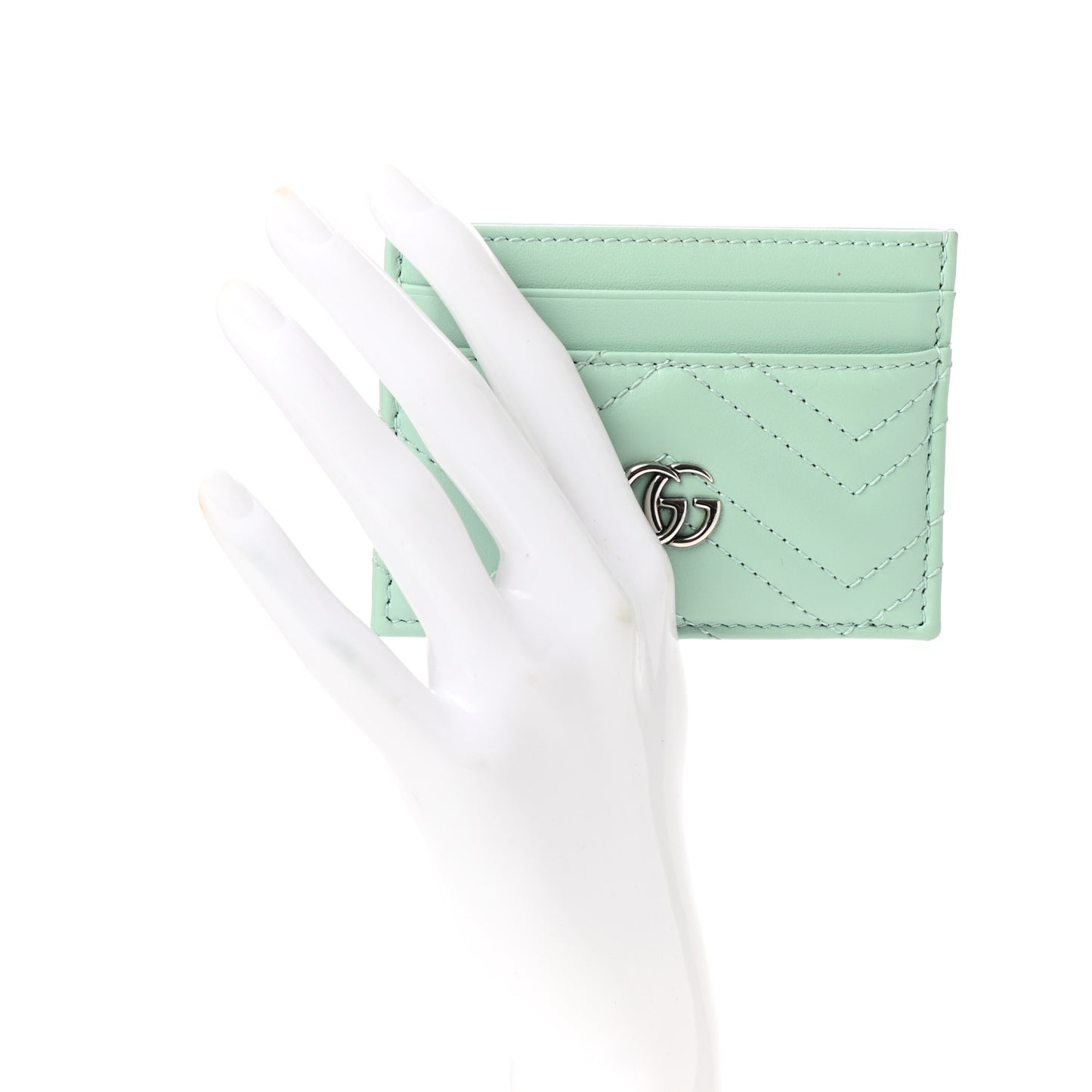 Calfskin Matelasse GG Marmont Card Holder Water Green