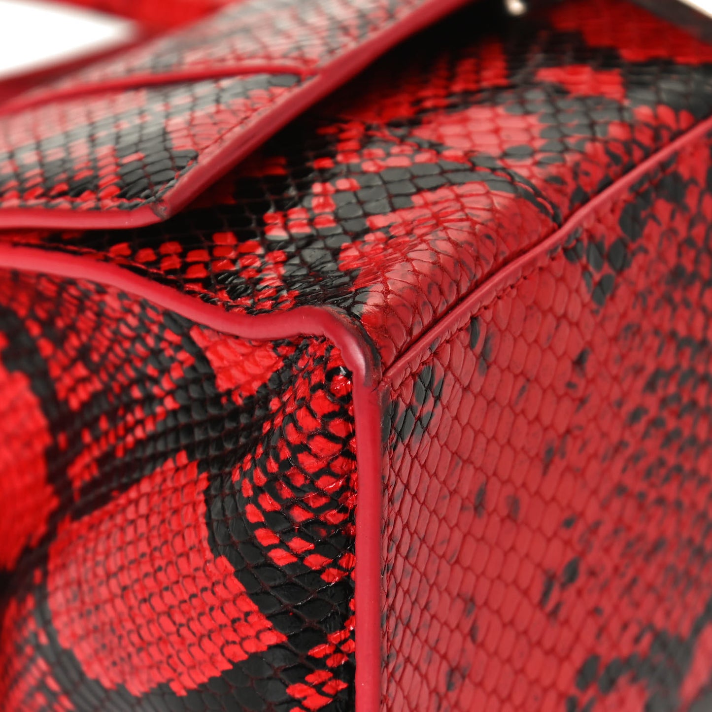 Shiny Calfskin Python Effect Small Hourglass Top Handle Bag Red