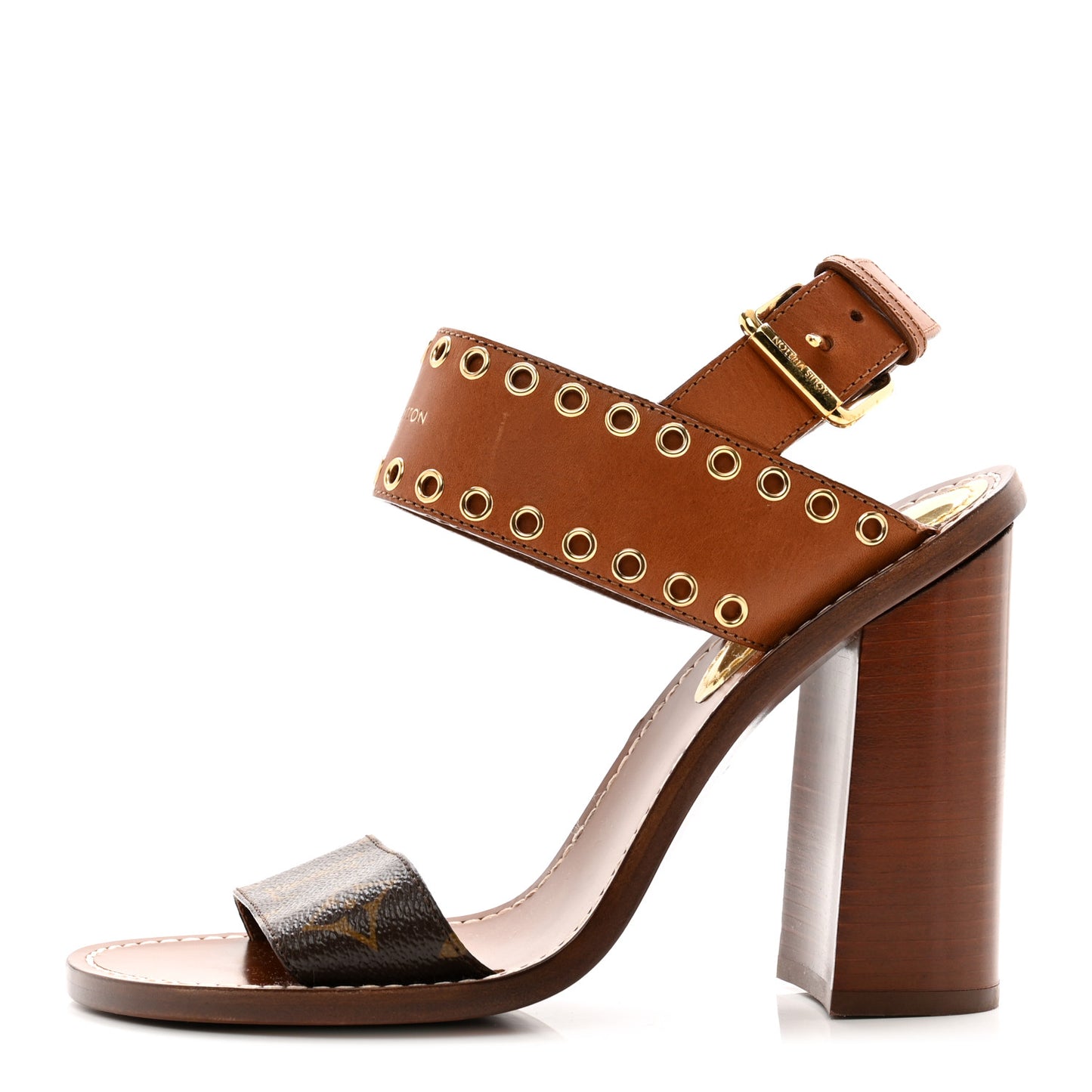 Calfskin Monogram Passenger Heeled Sandals 39 Cognac