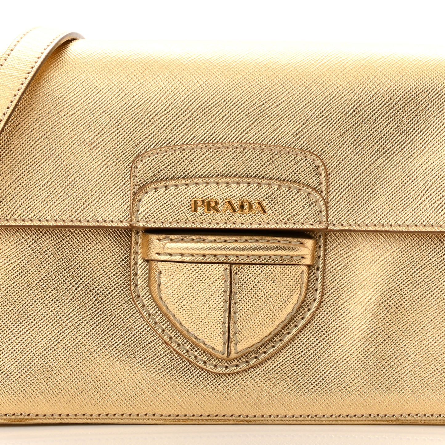 Metallic Saffiano Pushlock Flap Crossbody Bag Gold