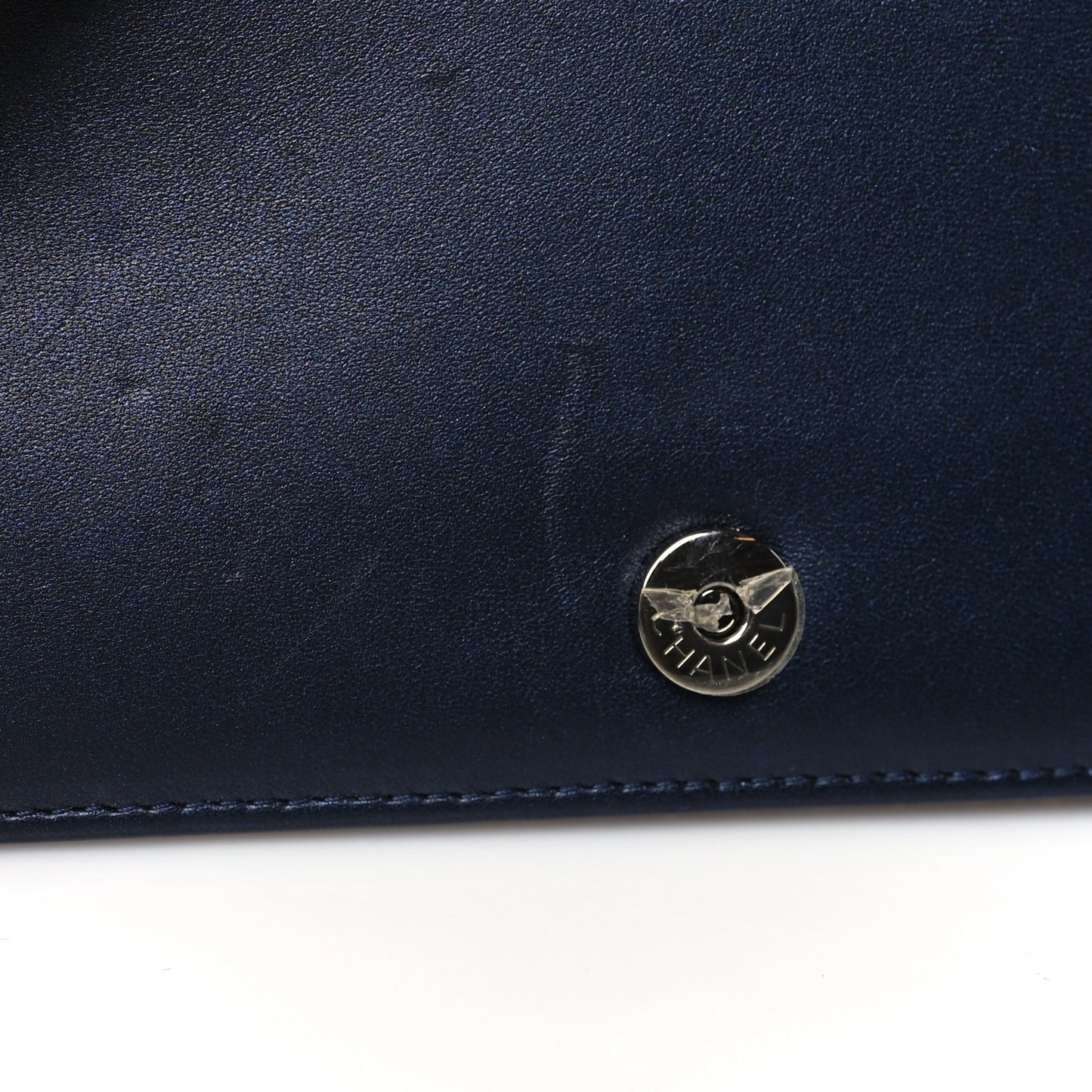 Lambskin Chevron Quilted Studded Wallet On Chain WOC Navy