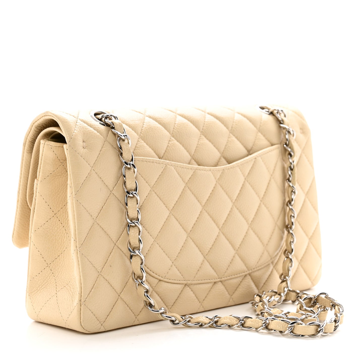 Caviar Quilted Medium Double Flap Beige