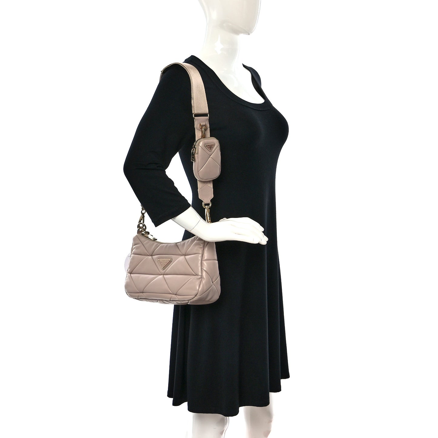 Nappa Re-Nylon Triangle Quilted Patchwork System Shoulder Bag Ninfea
