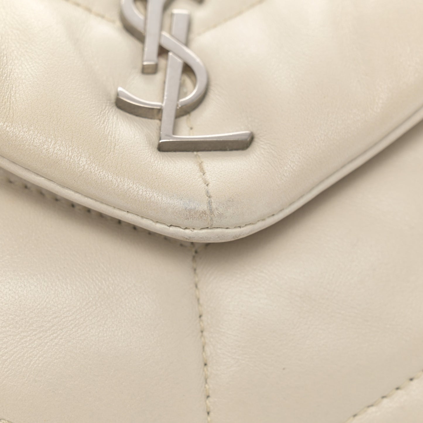 Lambskin Quilted Mini Loulou Puffer Monogram Chain Satchel Crema Soft
