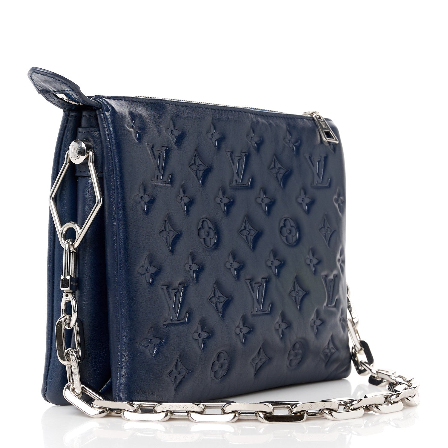 Louis Vuitton Lambskin Embossed Monogram Coussin PM Navy 3 of 9