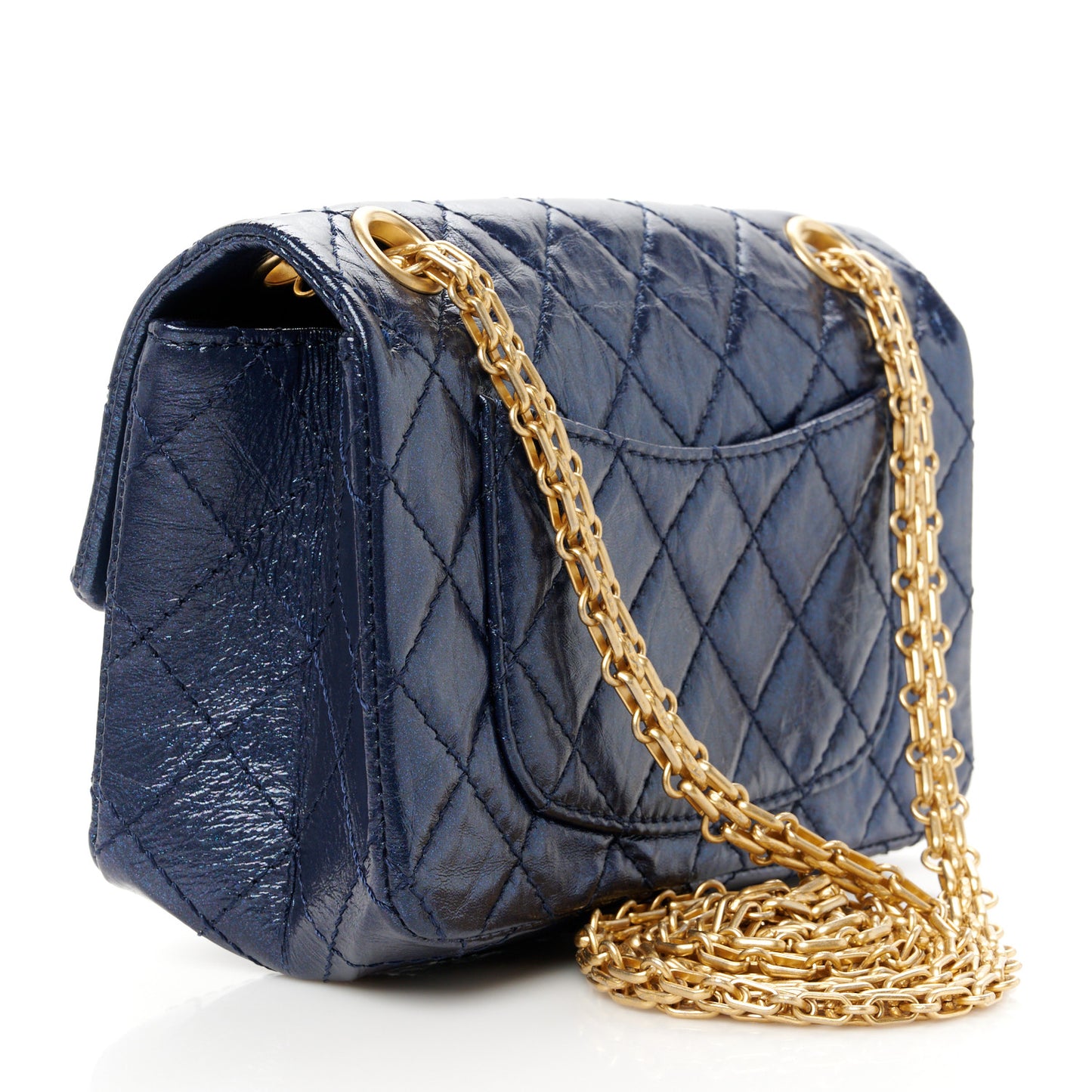 Iridescent Aged Calfskin Quilted 2.55 Reissue Mini Flap Navy