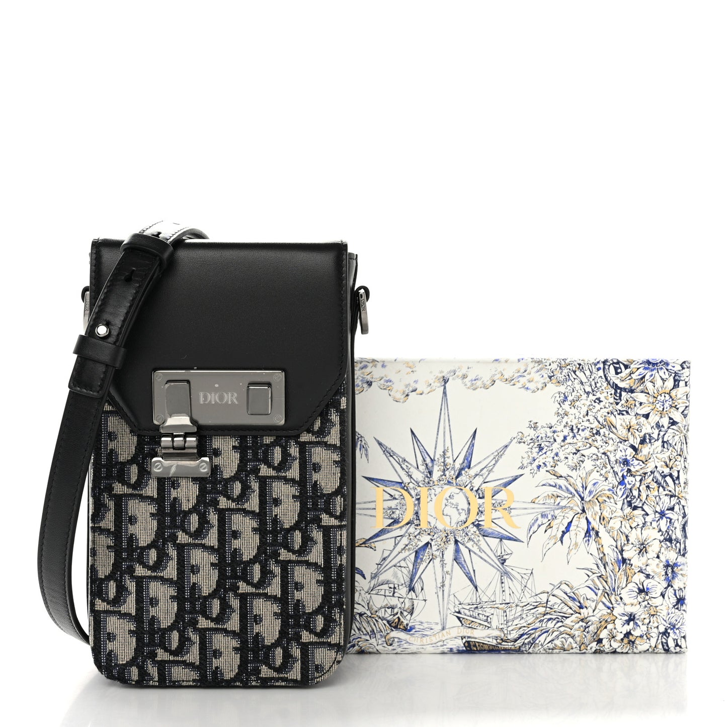 Oblique Calfskin Vertical Pouch Black