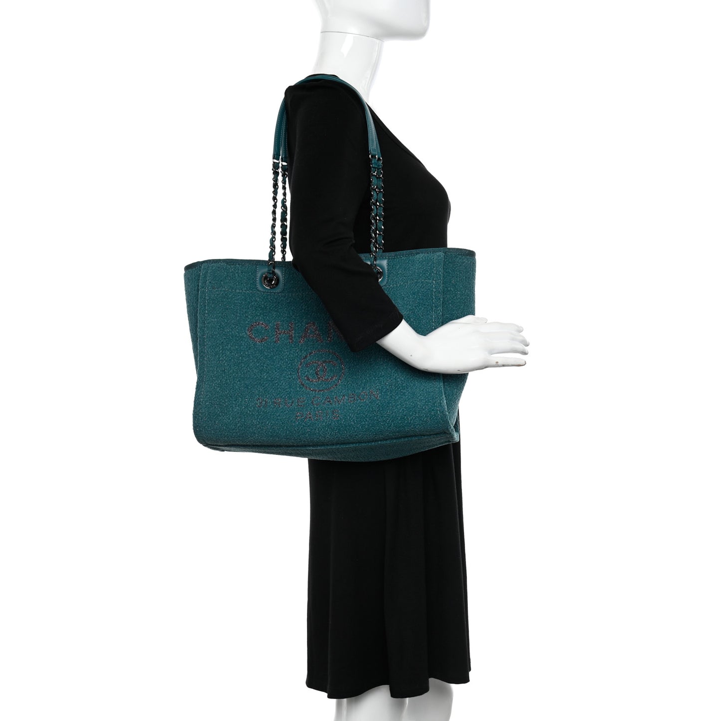 Lurex Boucle Small Deauville Tote Turquoise