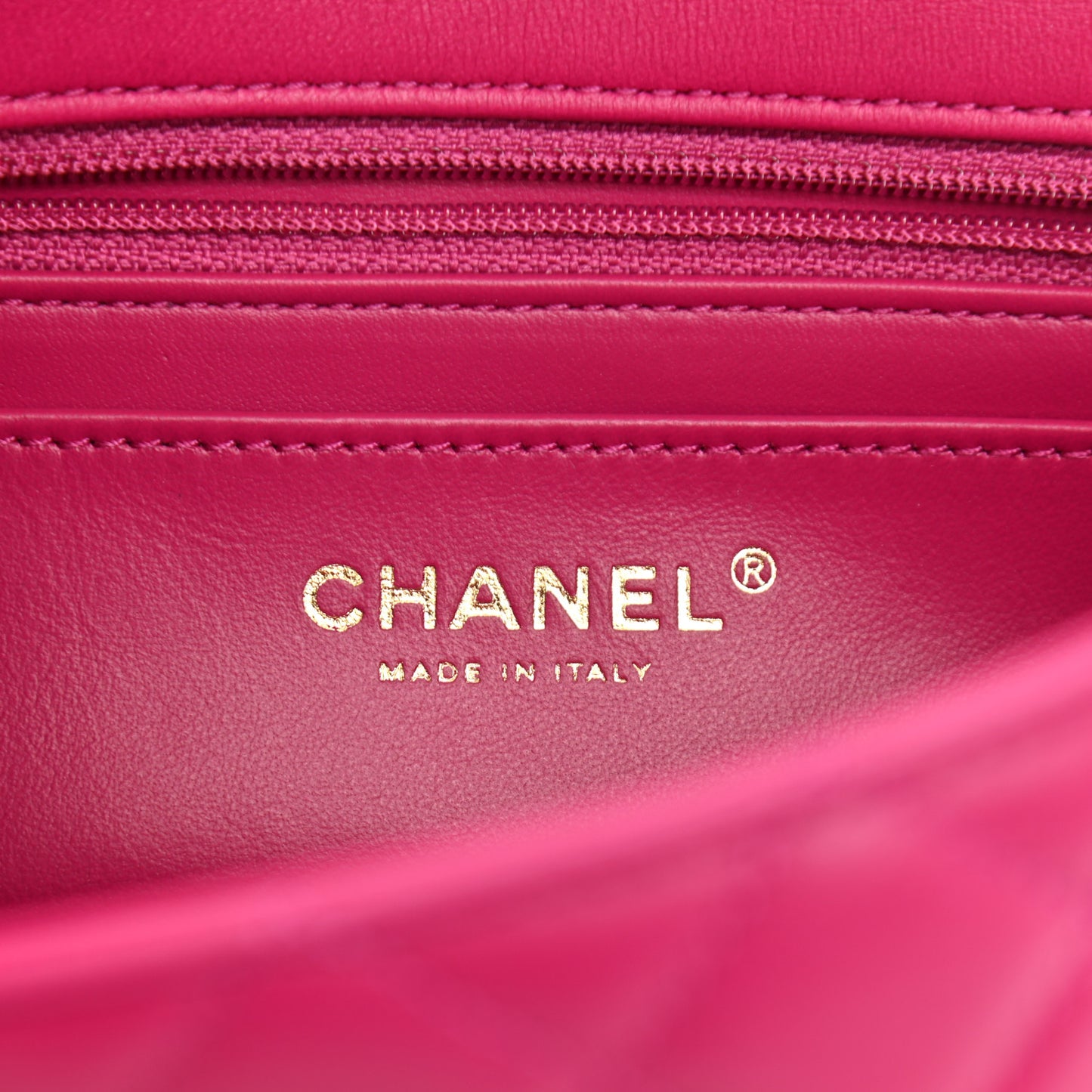 Lambskin Quilted Mini Rectangular Pearl Crush Flap Fuchsia