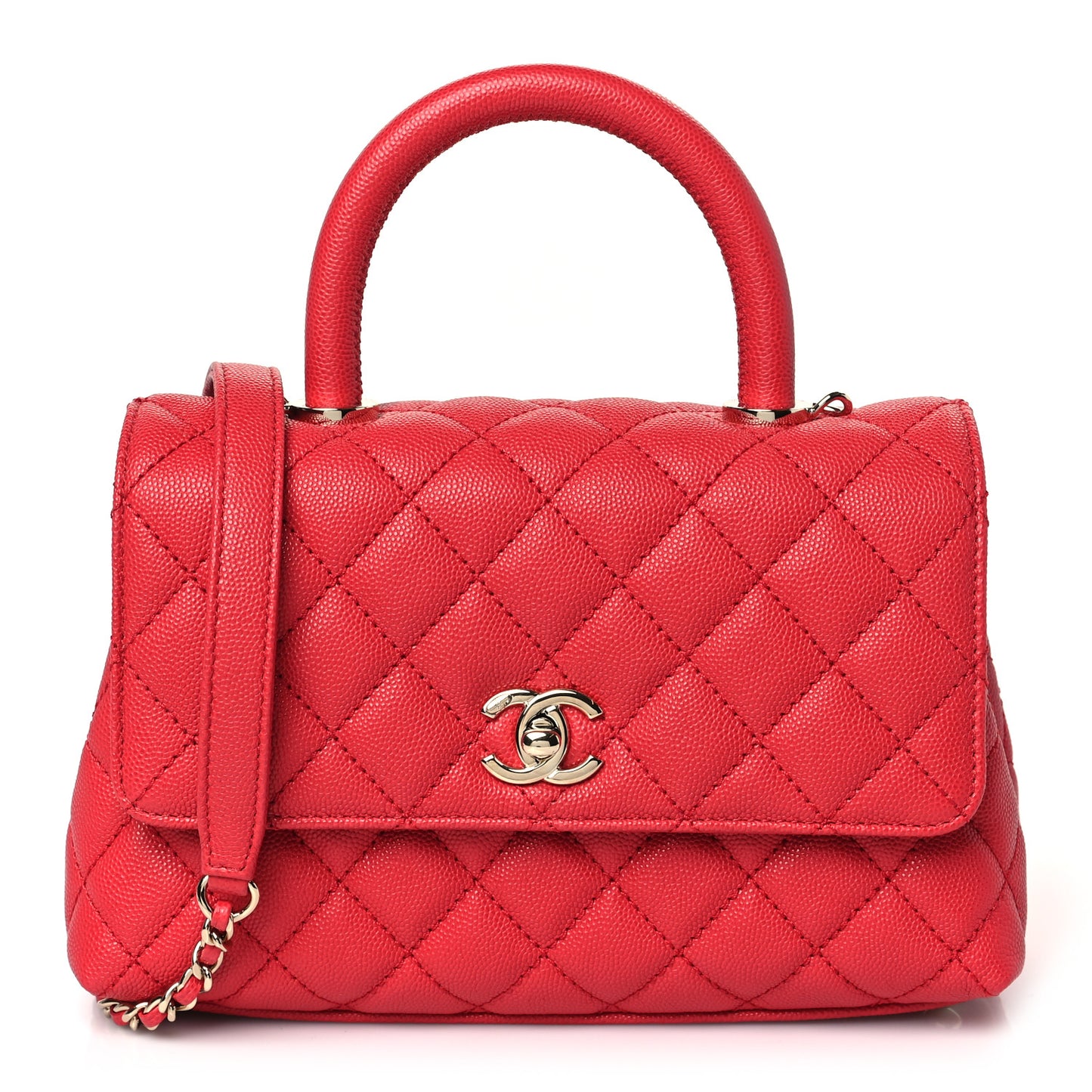 Caviar Quilted Mini Coco Handle Flap Red