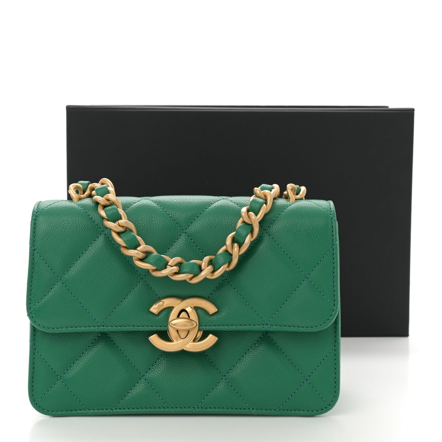 Caviar Quilted Mini CC Flap Green