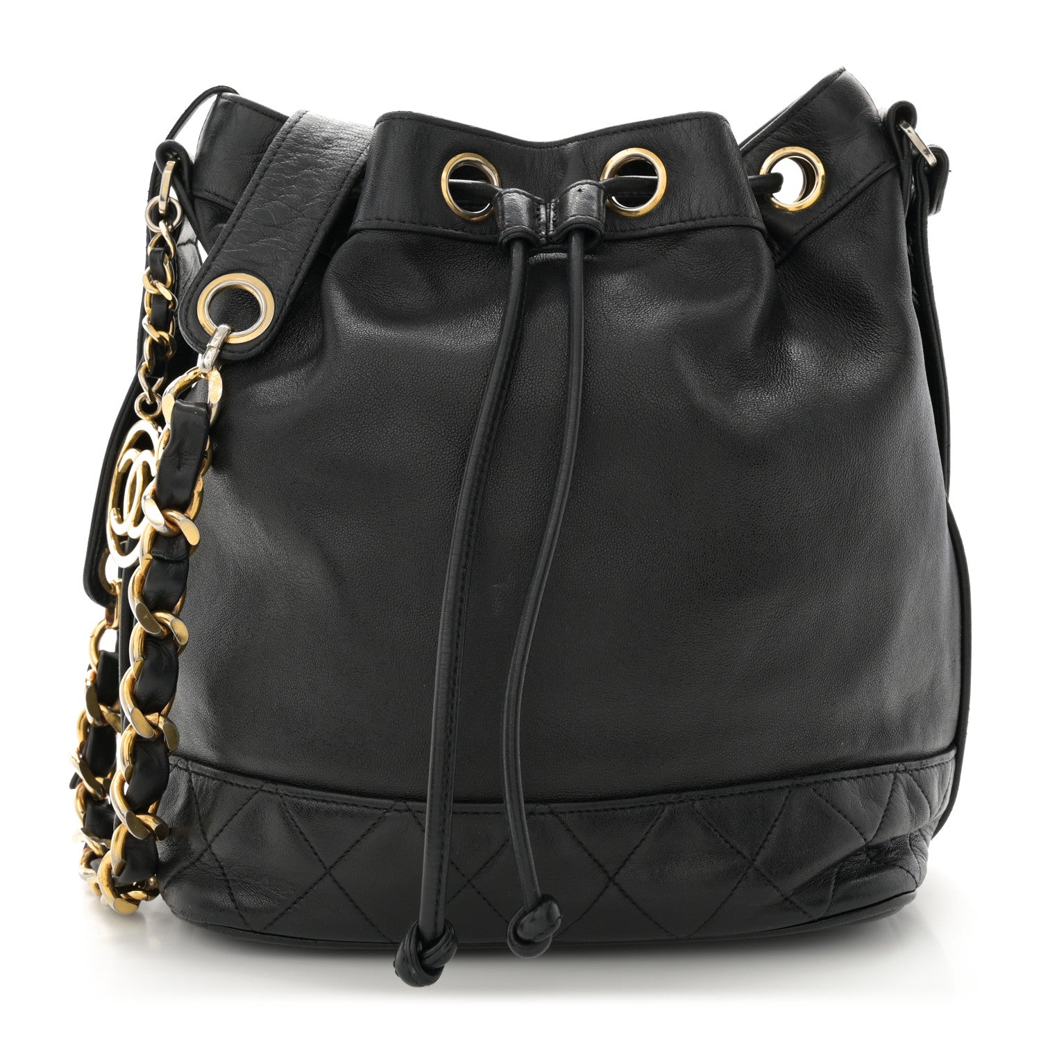 Chanel Lambskin Quilted Drawstring Bucket Bag Black 1 of 11
