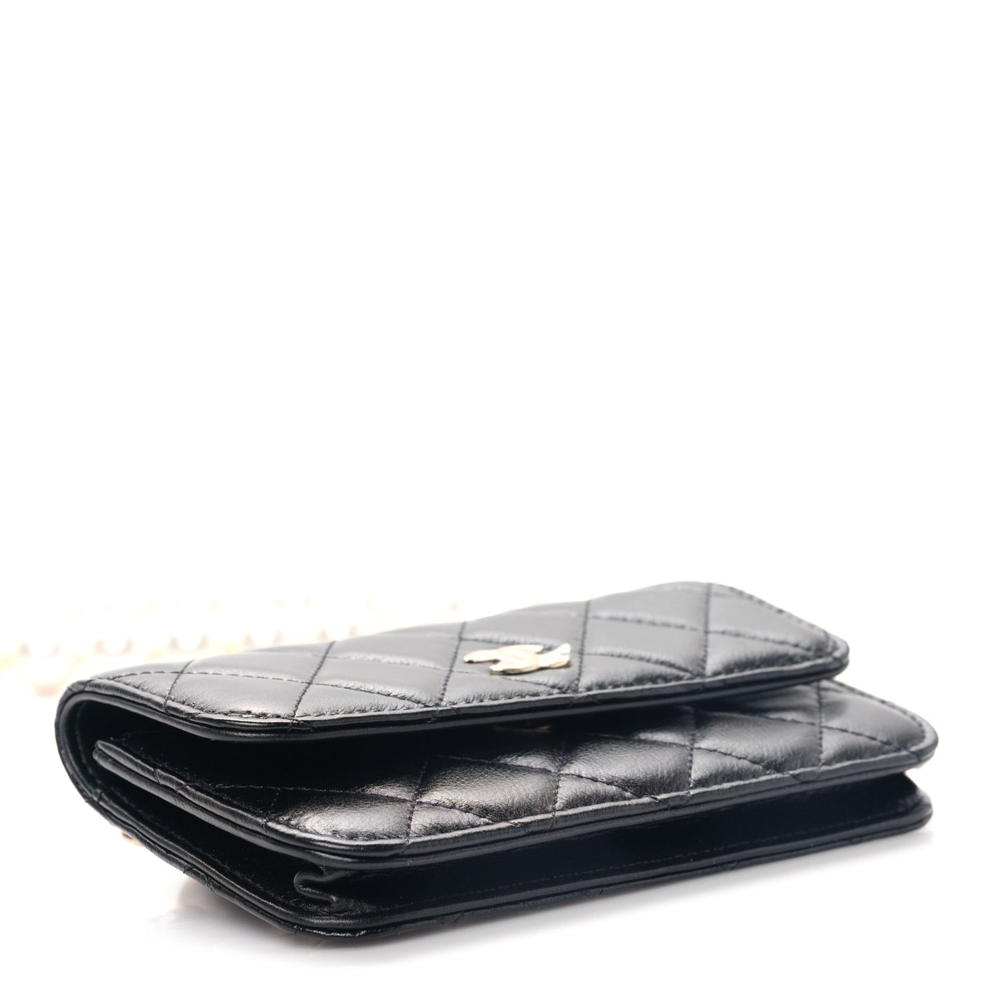 Calfskin Quilted Mini Maxi Pearls Wallet On Chain WOC Black
