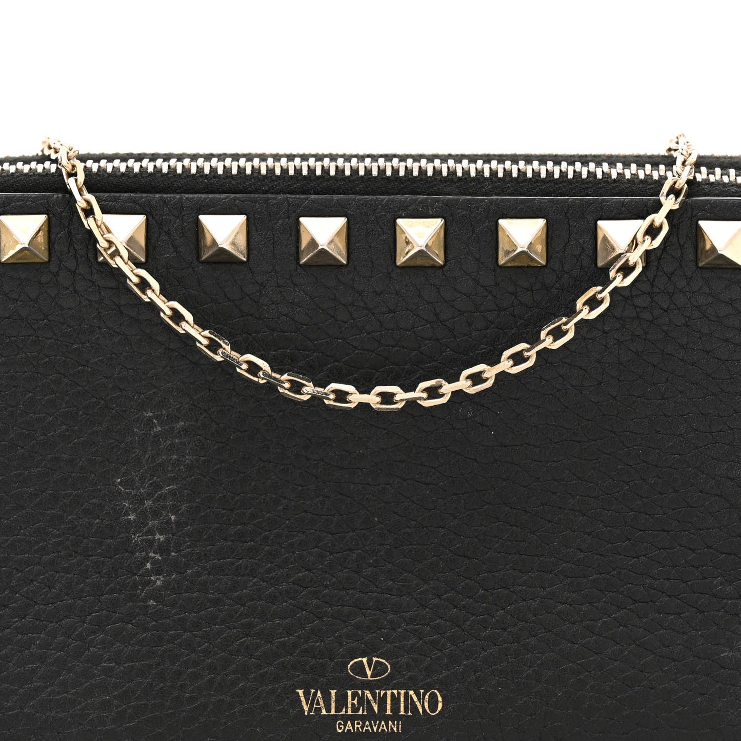 Pebbled Calfskin Rockstud Small Chain Shoulder Bag Black