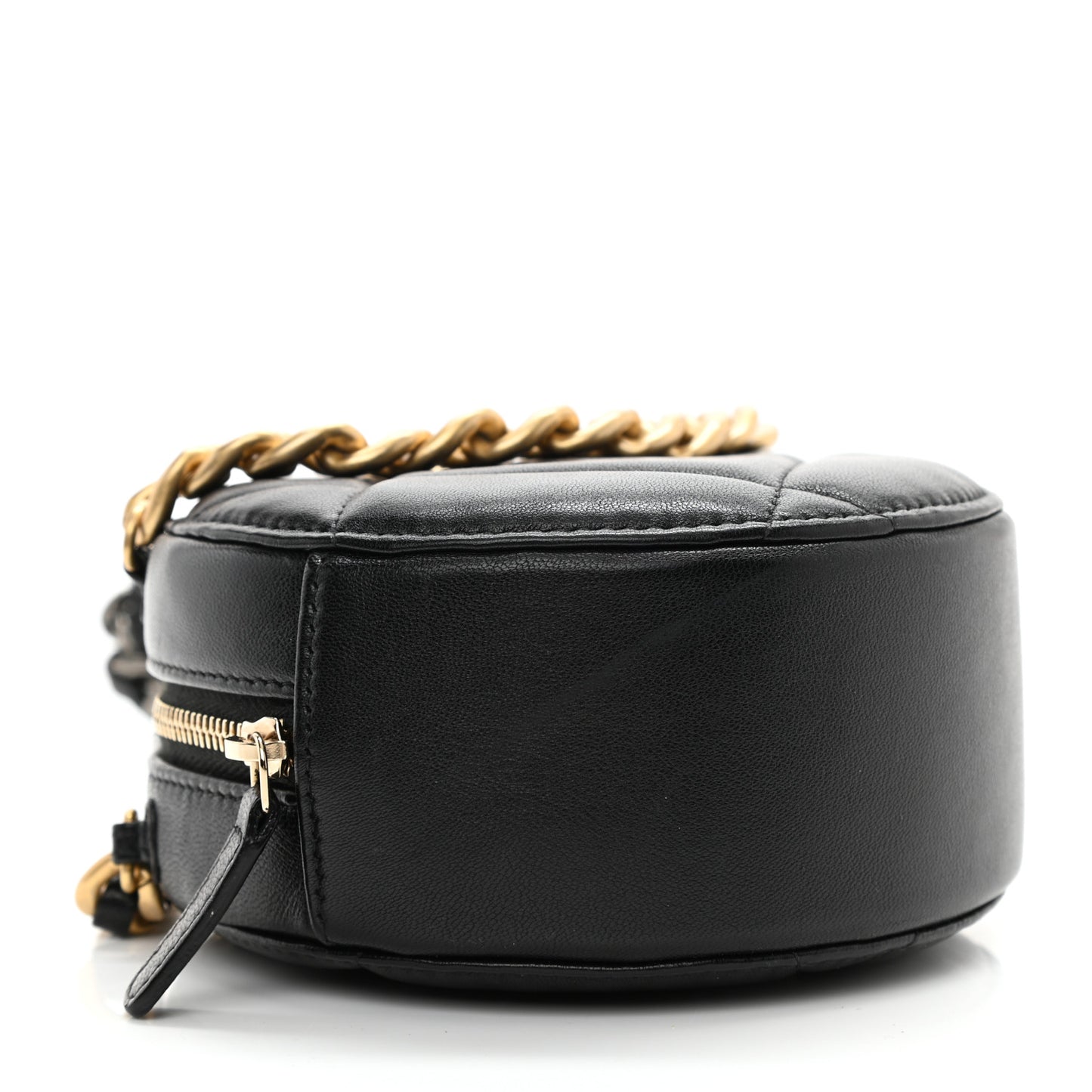 Lambskin Quilted Chanel 19 Round Clutch With Chain Black