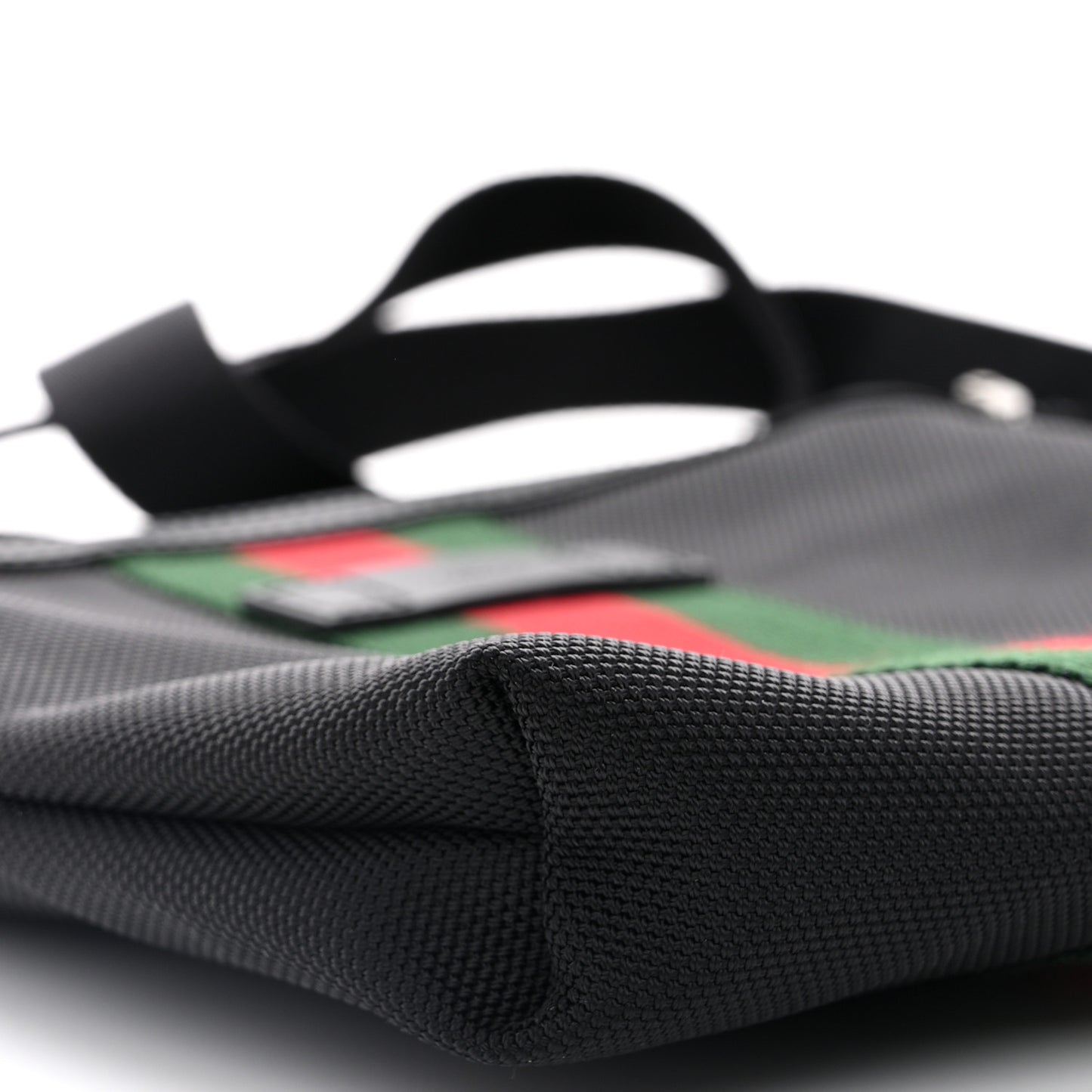 Techno Canvas Selleria Calfskin Web Small Flat Messenger Bag Black