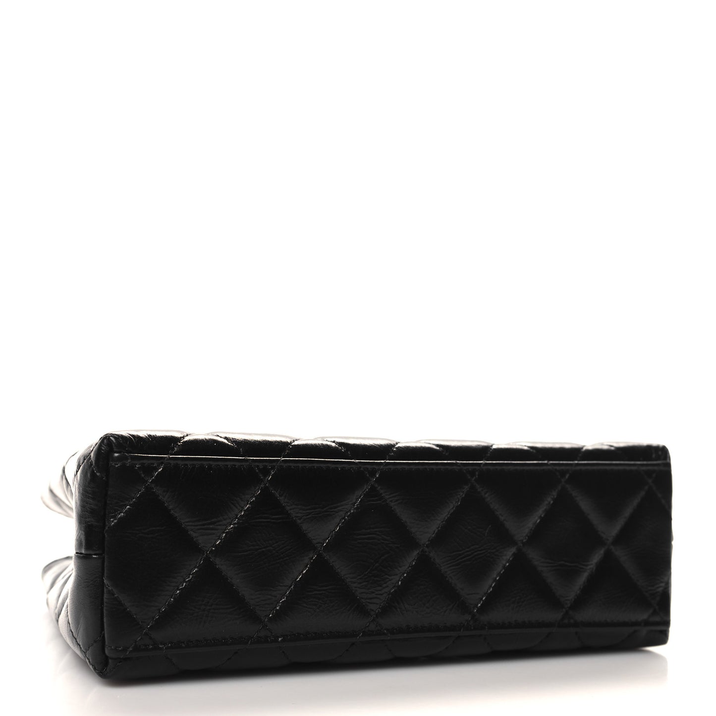 Shiny Aged Calfskin Quilted Nano Kelly Shopper Black