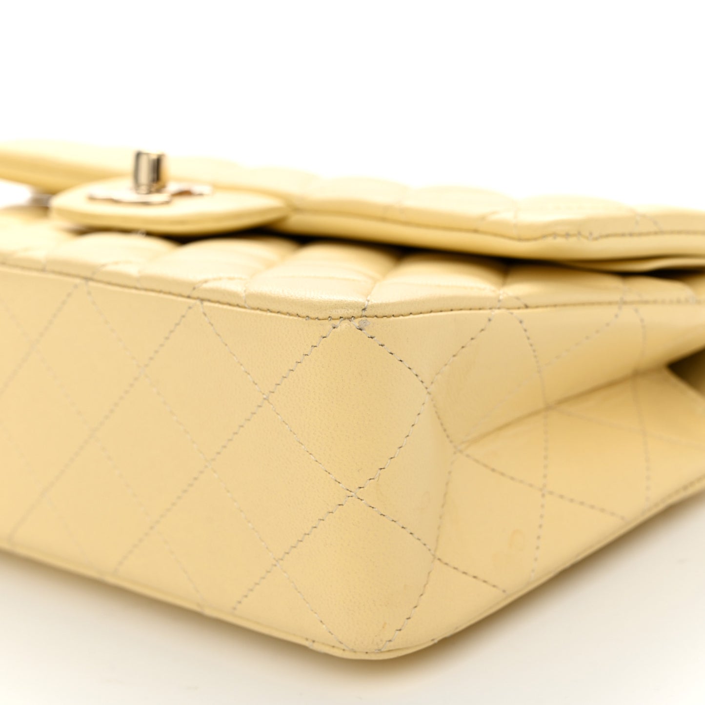 Lambskin Quilted Small Double Flap Yellow