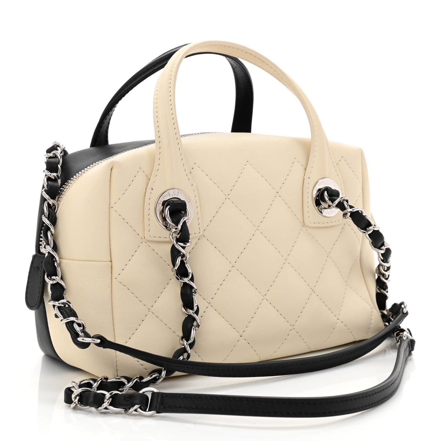 Calfskin Quilted Feather Weight Bowling Bag Black Ivory