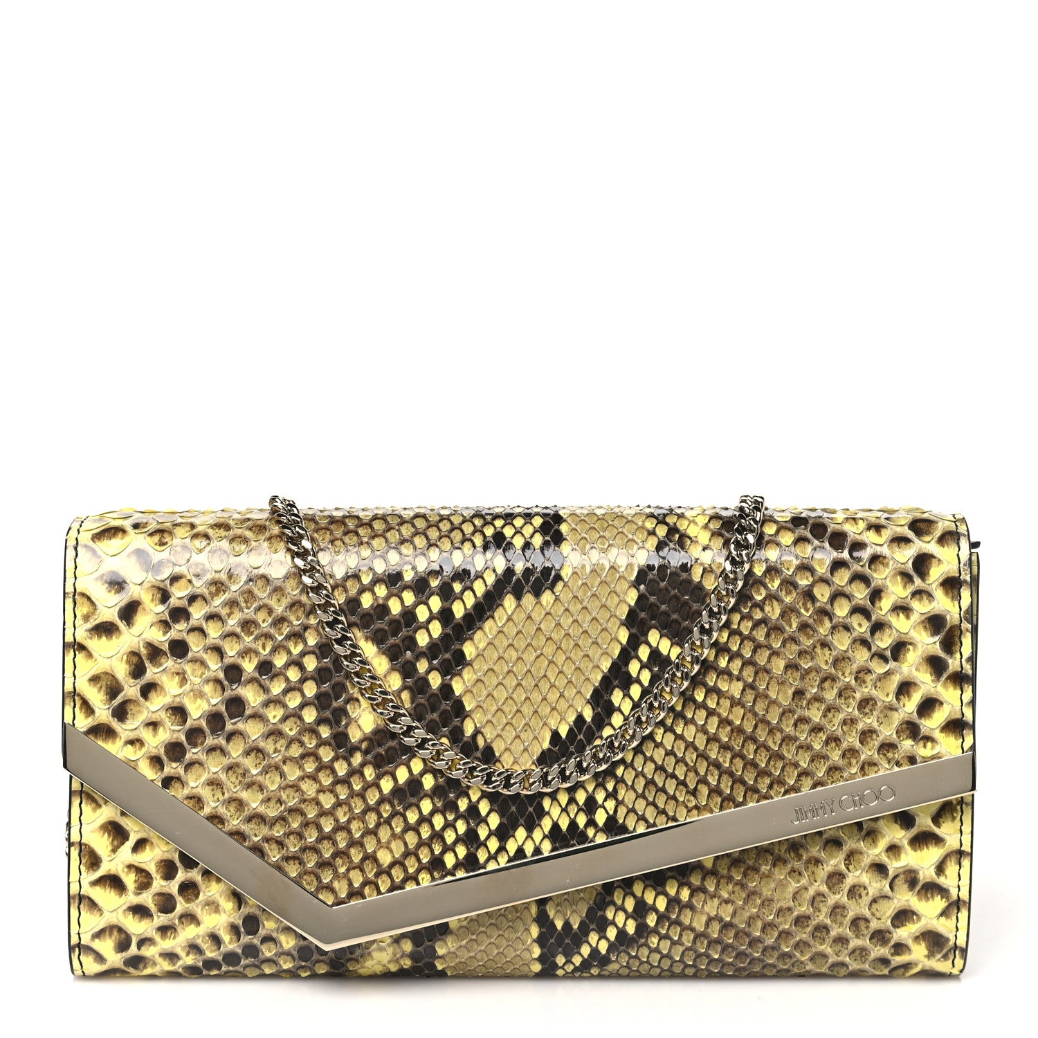 Jimmy Choo Snakeskin Embossed Chain Clutch 1 of 9