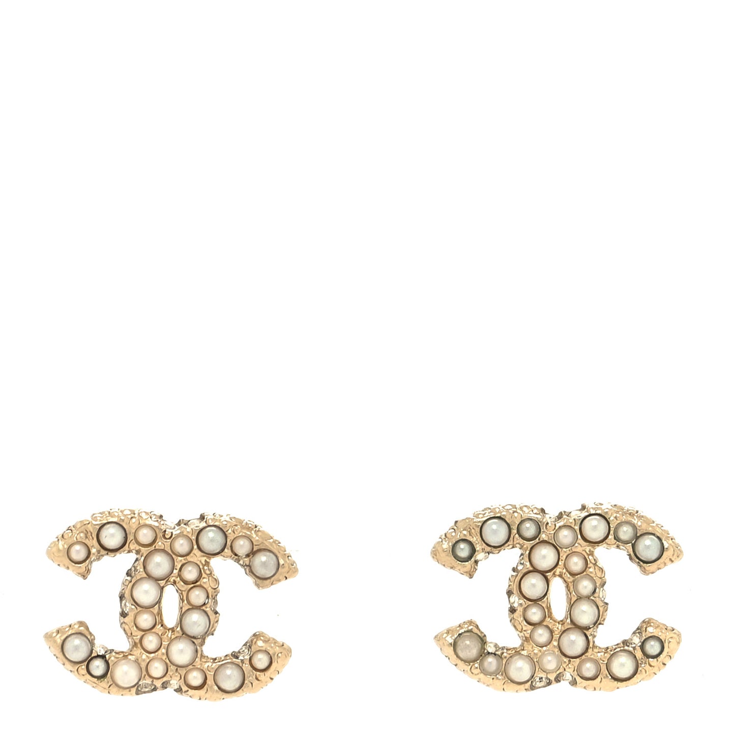 Metal Graduated Pearl Crystal CC Earrings Light Gold