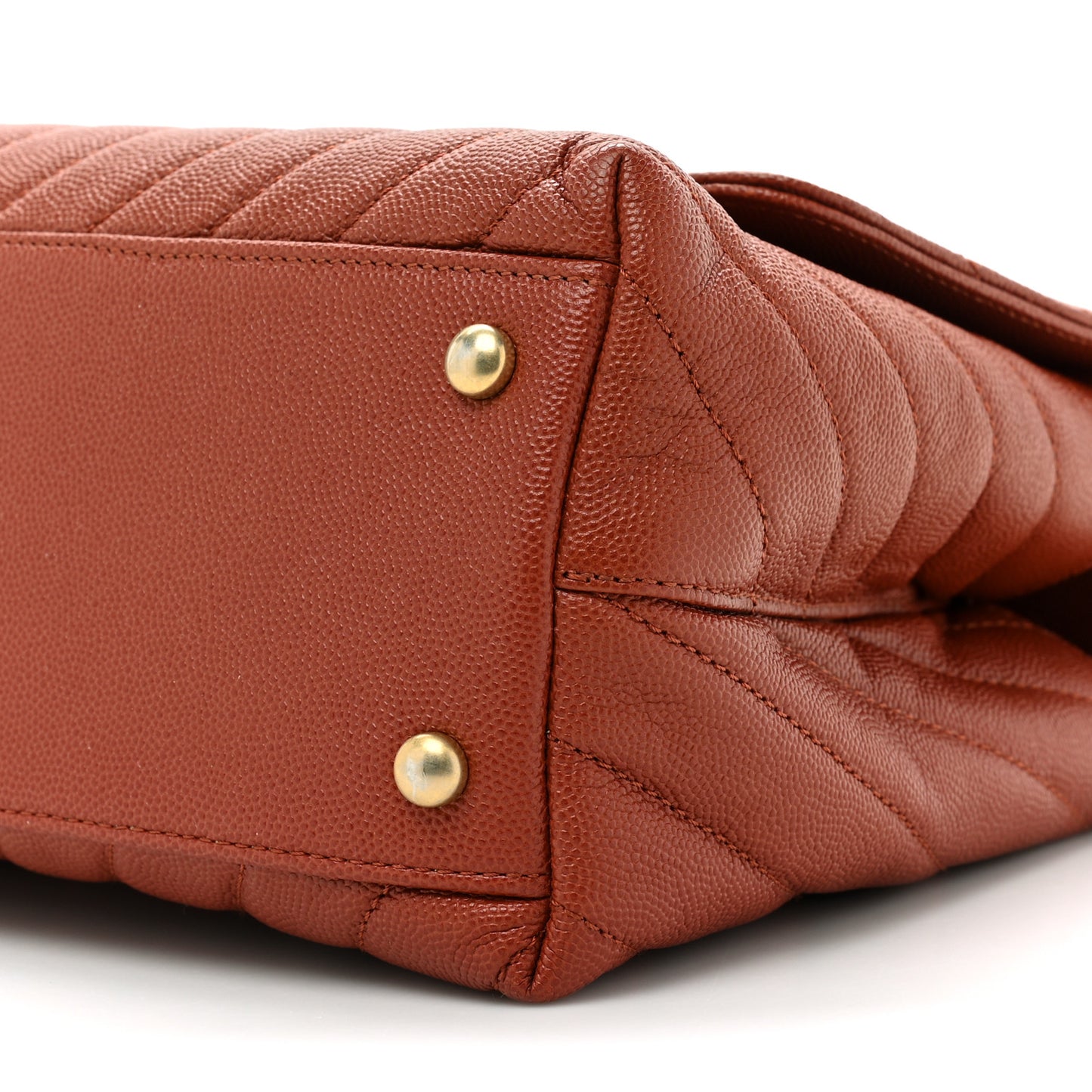 Caviar Chevron Quilted Small Coco Handle Flap Dark Orange