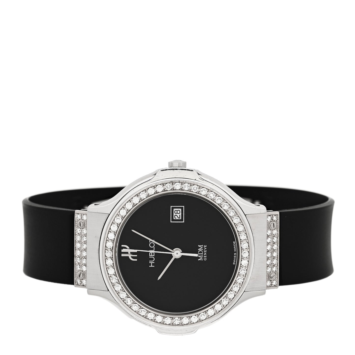 Stainless Steel Rubber Diamond Bezel 32mm Classic MDM Quartz Watch Black 1401.5.054