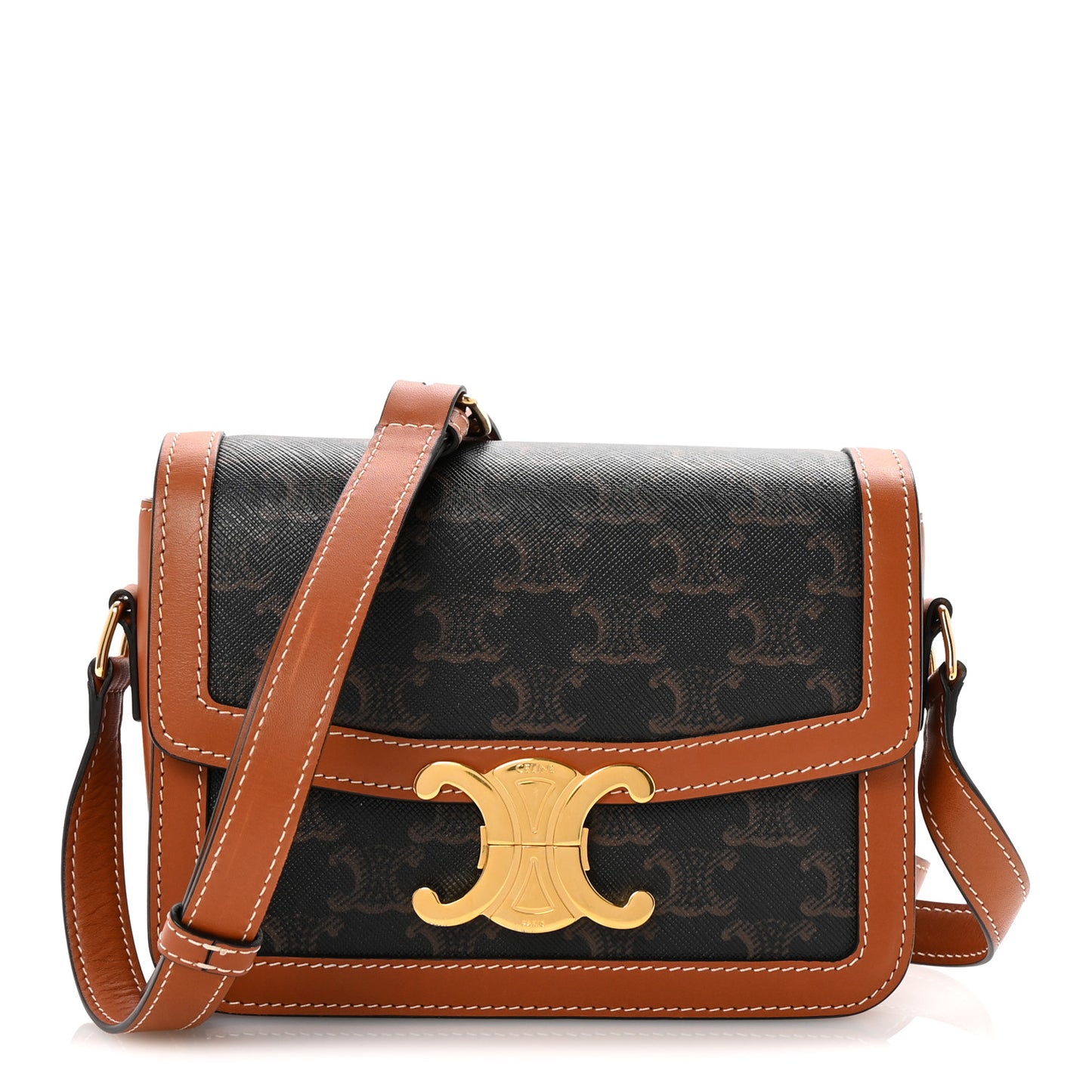 Calfskin Triomphe Canvas Teen Triomphe Bag Tan