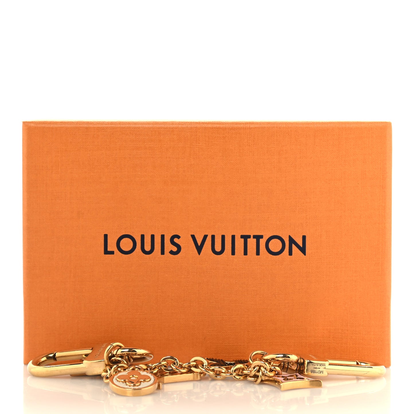 Brass Enamel Fleur De Monogram Bag Charm Chain Gold