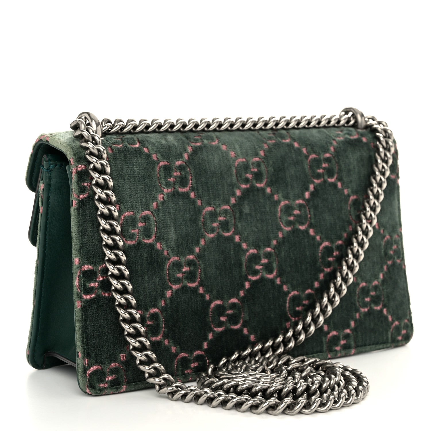 Gucci Velvet Moon Calfskin Crystal GG Monogram Small Dionysus Shoulder Bag Avio Dusty Pink Black Diamond 3 of 13