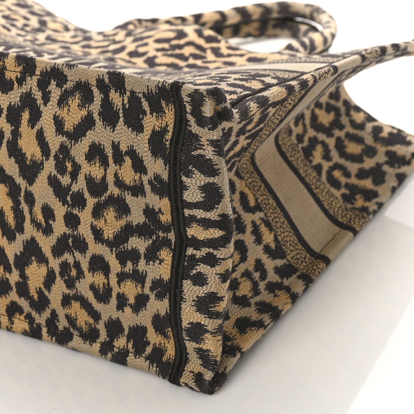 Canvas Mizza Embroidered Large Leopard Book Tote Beige